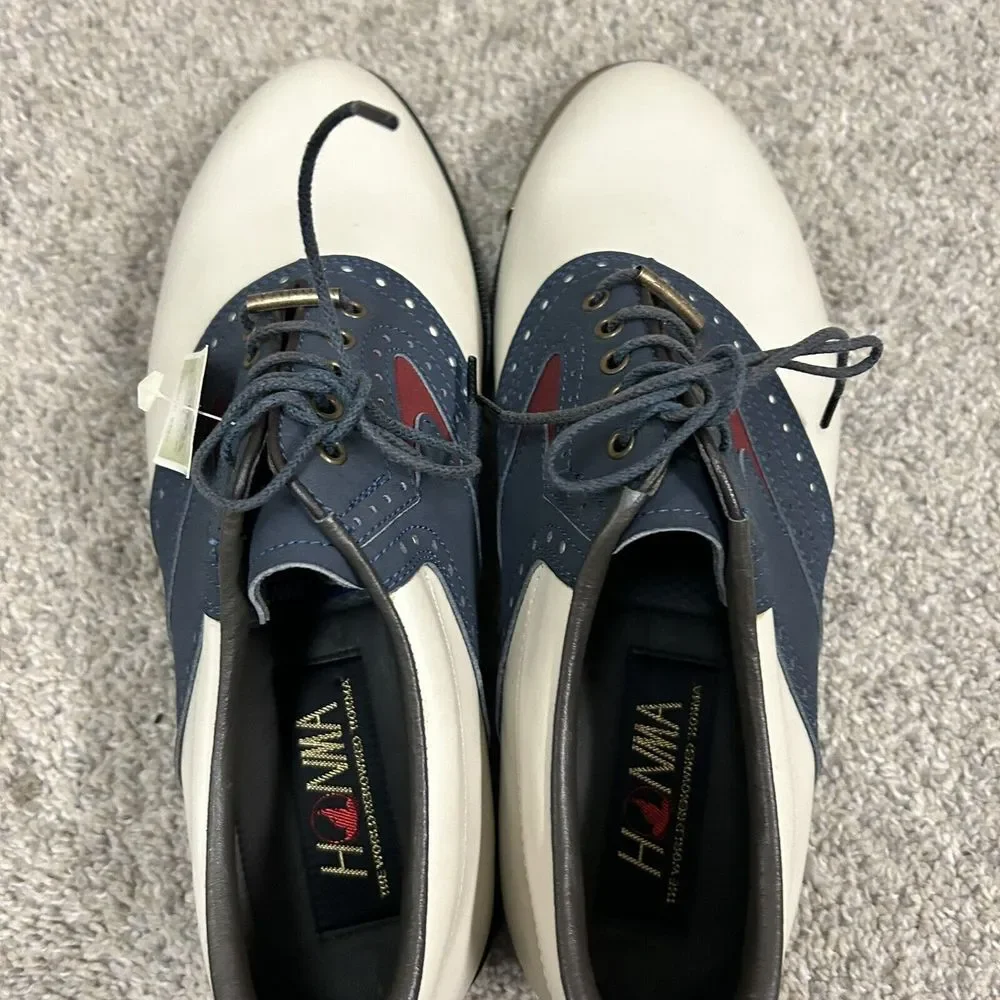 Honma Men's Golf Shoes‎ Metal Spikes Mens 7.5 US 25 Japan White Blue New Defects